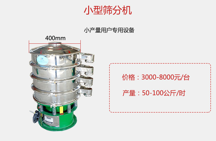 小型篩分機產量可達100公斤/時，價格3000元起。
